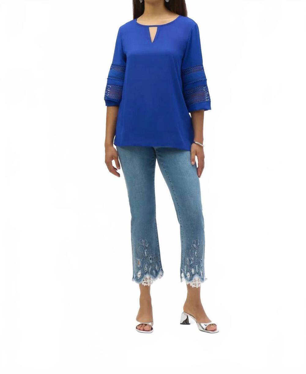 NEW JOSEPH RIBKOFF georgette keyhole neckline three quarter puff sleeves top in